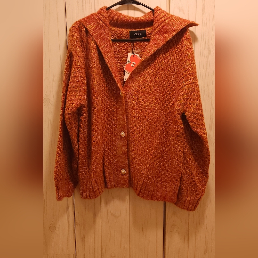 Cider Orange Textured Knit Cardigan Sweater